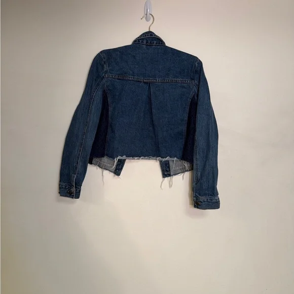 Free People Women's Cropped Denim Jacket with Lace Side Panels - Size XS - Picture 3 of 6